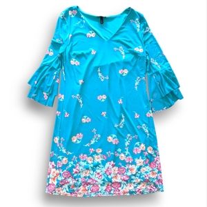 Allison Brittney | Teal Floral Mini Summer Dress Women's Size L